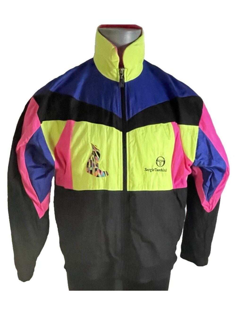 Vintage Sergio Tacchini Windbreaker Jacket M 36/Small Neon Color Block Korea Y2K